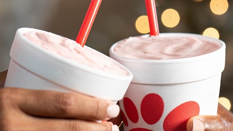 Toasting with Chick-fil-A peppermint chip shakes 