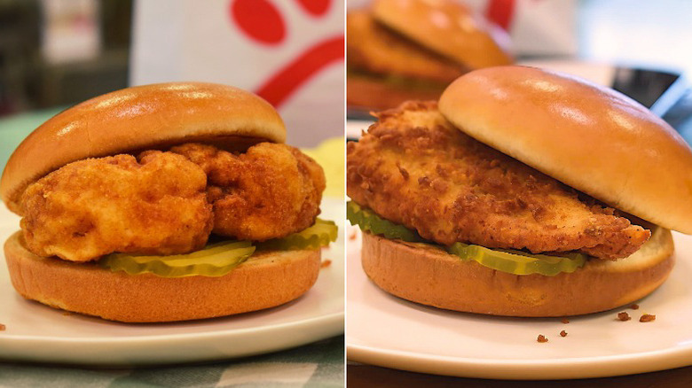 Chick-fil-A cauliflower sandwich and a regular chicken sandwich