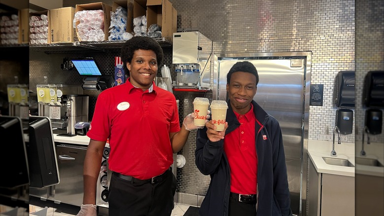 Chick-fil-A workers with frosted soda