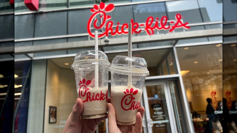 Chick-fil-A frosted soda outside restaurant