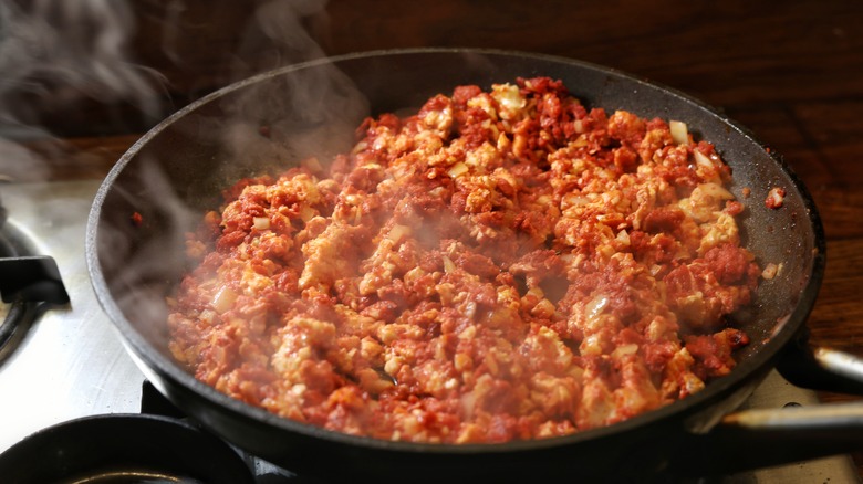 skillet of chicken and chorizo