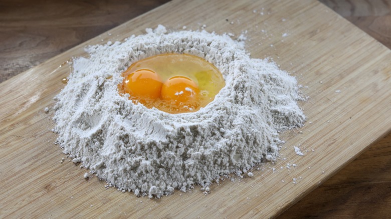 flour well with eggs