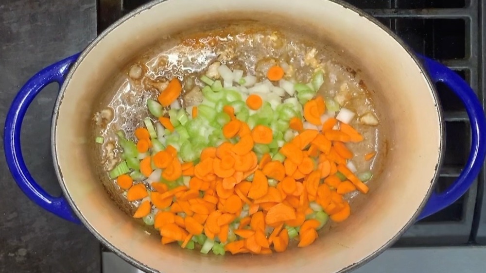 Chopped vegetables cooking in pot