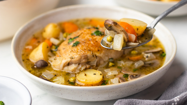 Chicken and vegetable casserole served in bowl