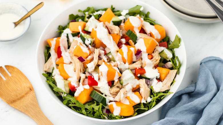 chicken melon salad with feta dressing