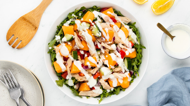 chicken melon salad with feta dressing