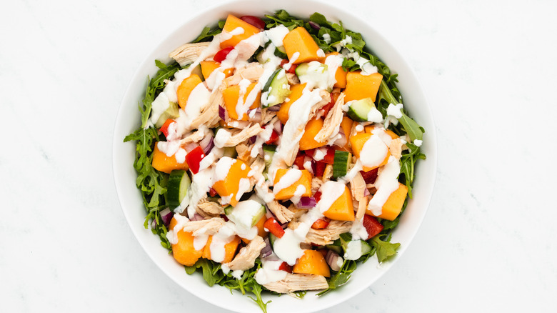 chicken melon salad with feta dressing