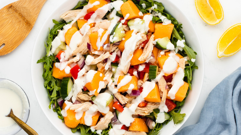 chicken melon salad with feta dressing