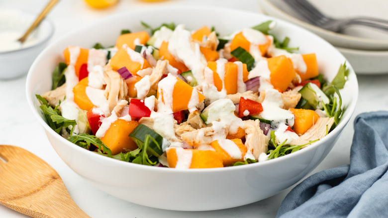 chicken melon salad with feta dressing