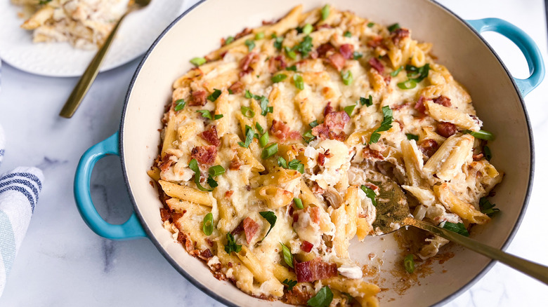 chicken pasta casserole in pot