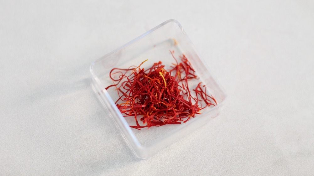 Close up of red saffron threads