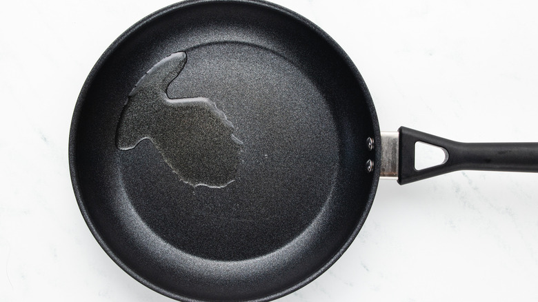 oil heating in pan