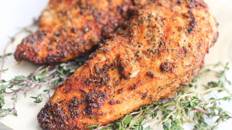 Crispy browned chicken breasts