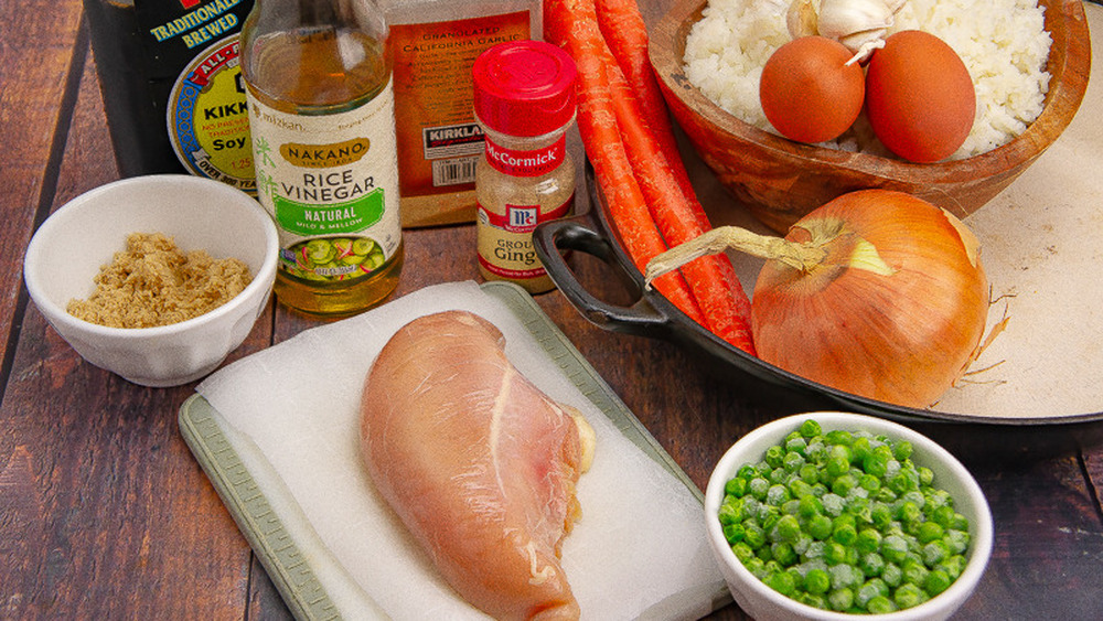 chicken fried rice recipe on cutting board