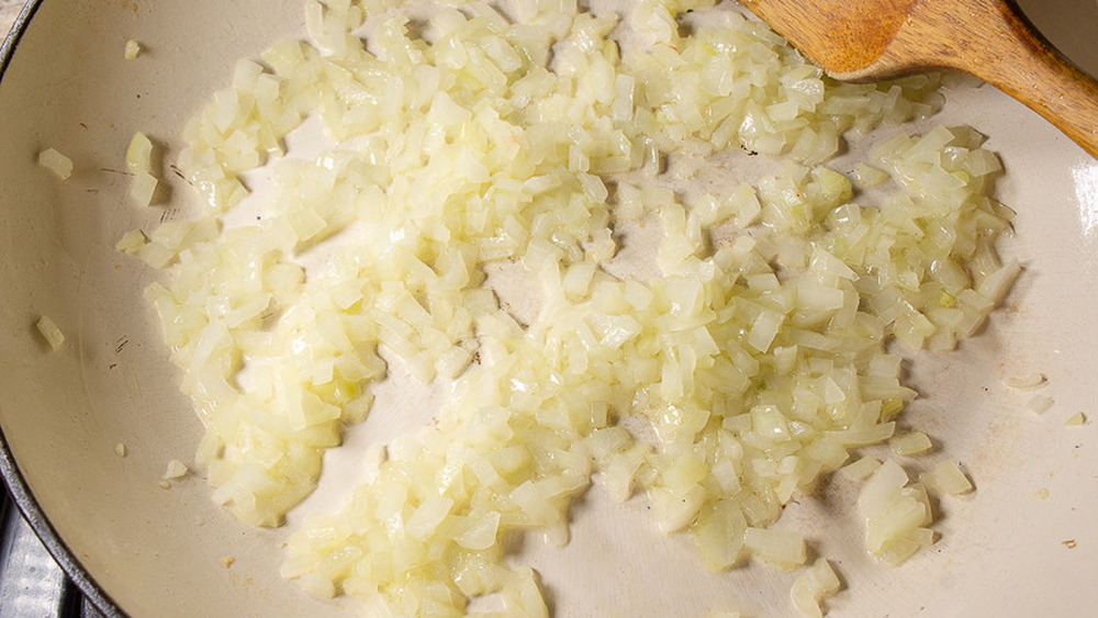 onions cooking for chicken fried rice