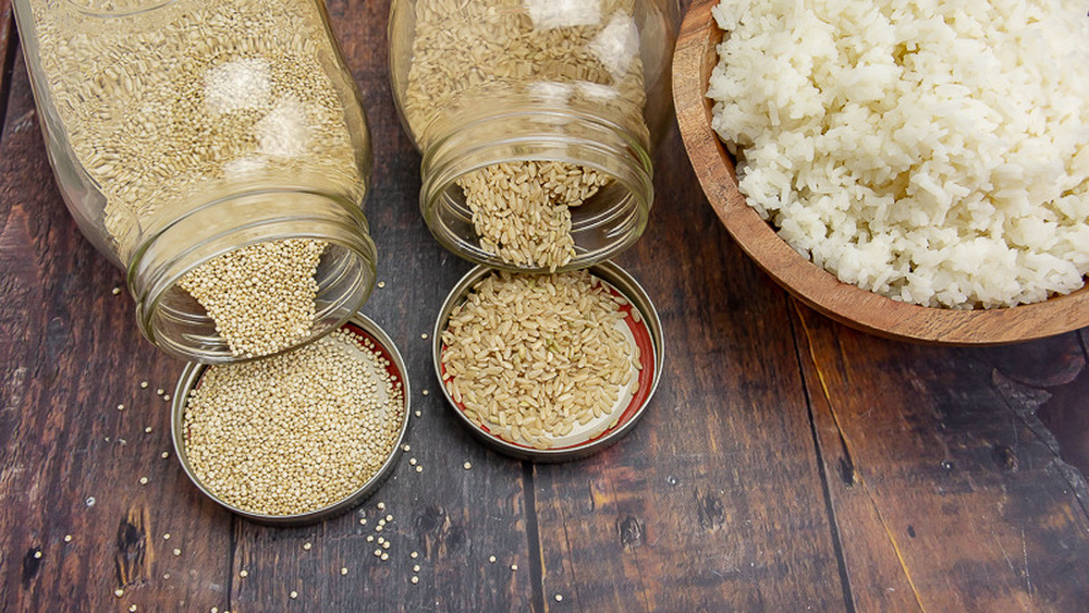 chicken fried rice grains pouring out of jar