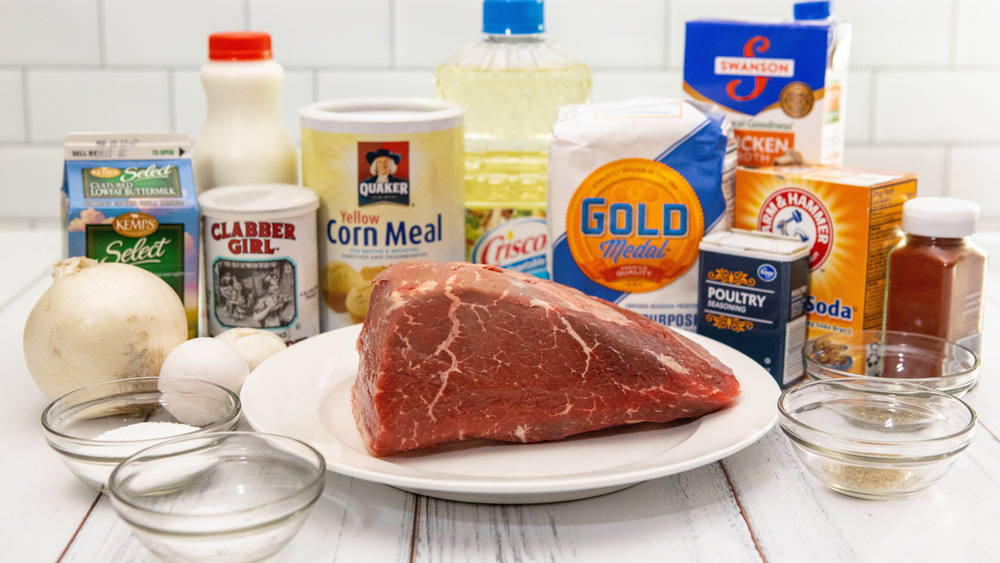 ingredients needed for chicken fried steak out on a counter