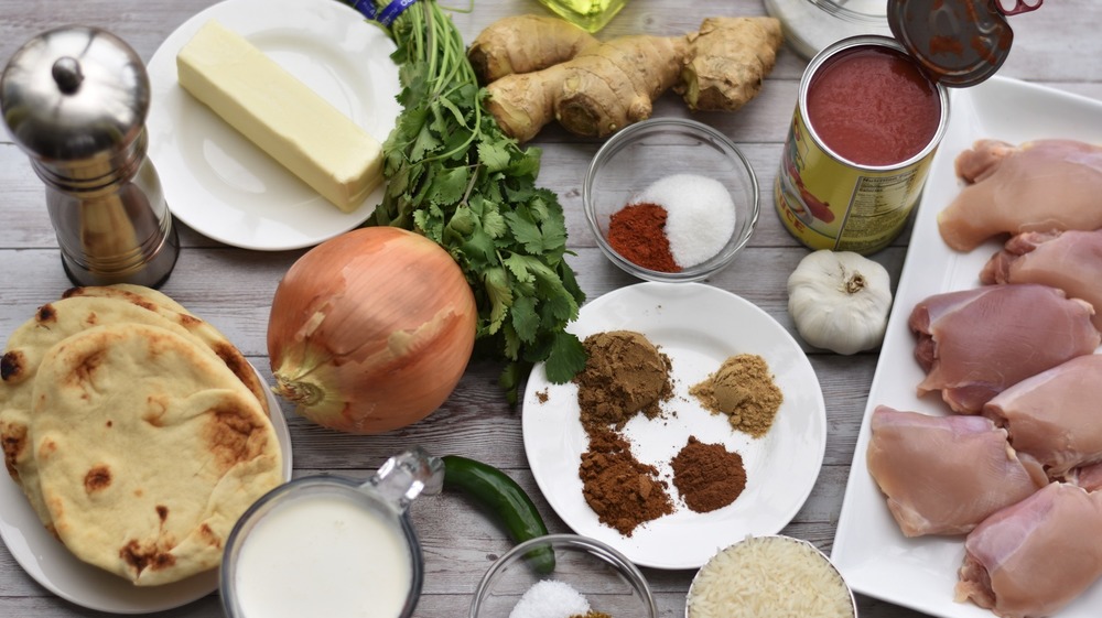 ingredients for chicken tikka masala on table