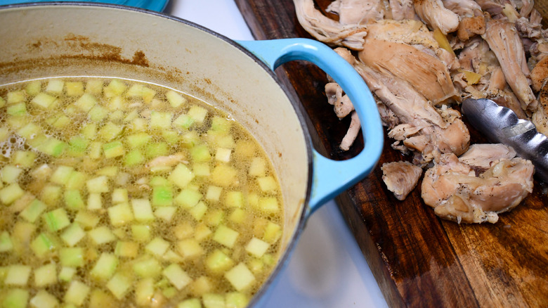 cooked chicken and chayote cooking