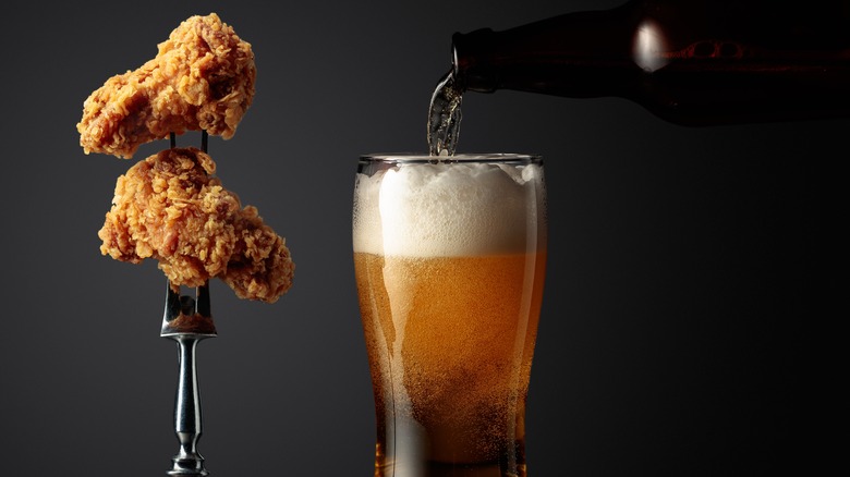 crispy chicken wings and beer