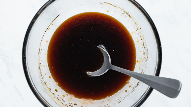 dark sauce in bowl 