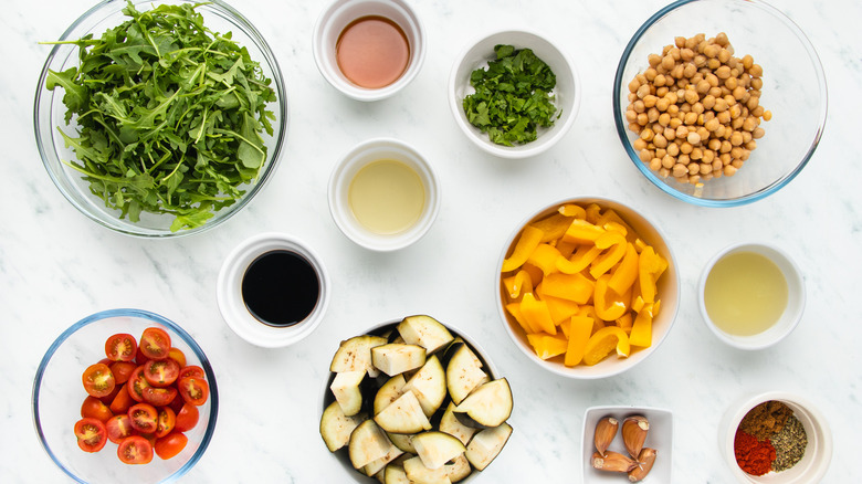 Salad ingredients in bowls