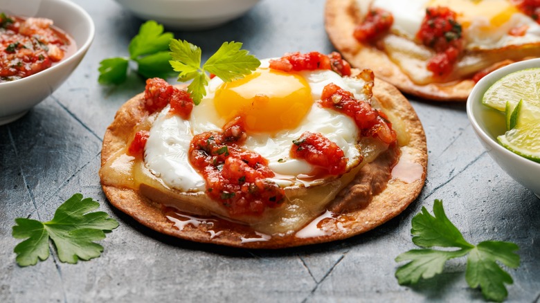 Huevos rancheros with cilantro