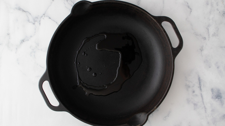 oil in black frying pan