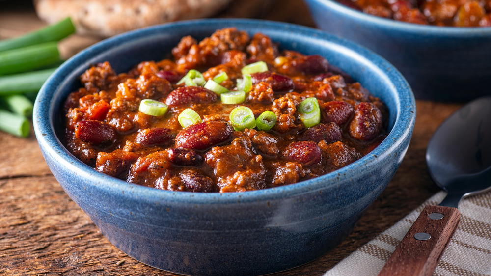 bowl of homemade beef and bean chili