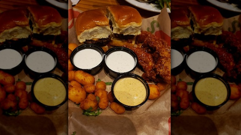 Chili's Triple Dipper with mini cheeseburgers, wings, and cheese bites