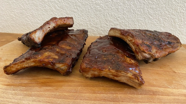 ribs stacked on cutting board