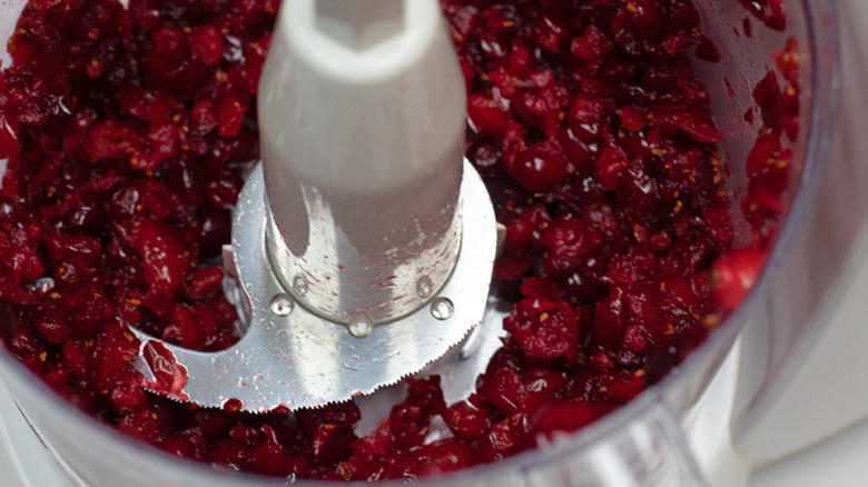 chopped cranberries in food processor