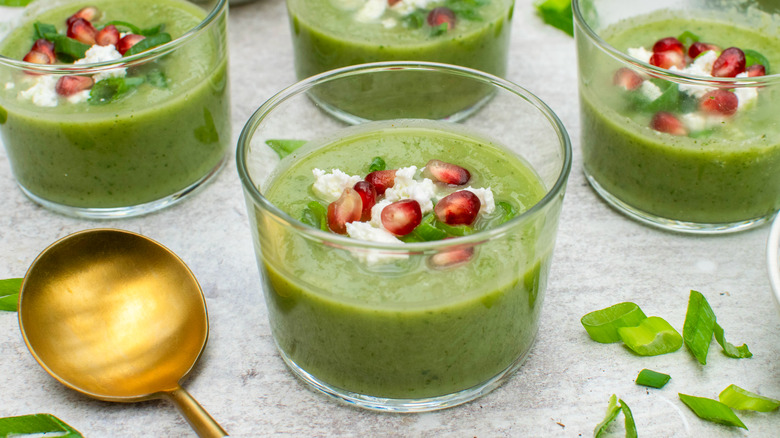 cucumber melon soup in serving glasses