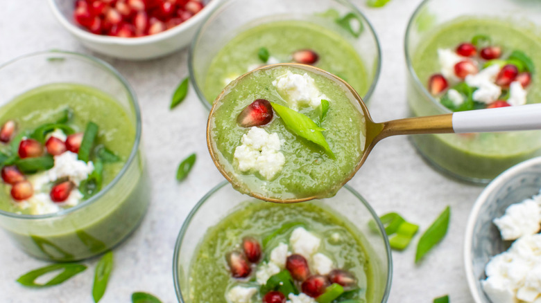 cucumber melon soup with spoon