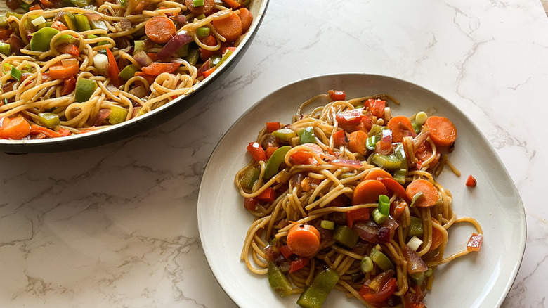 stir-fried vegetables and noodles