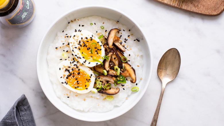 congee with eggs and mushrooms