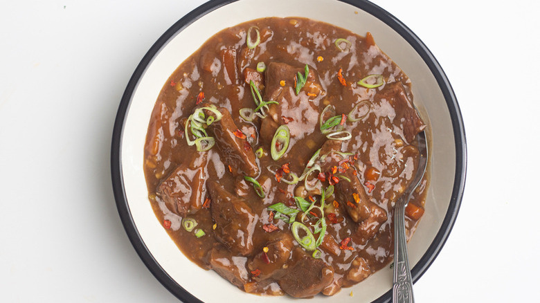 beef stew with sliced scallions