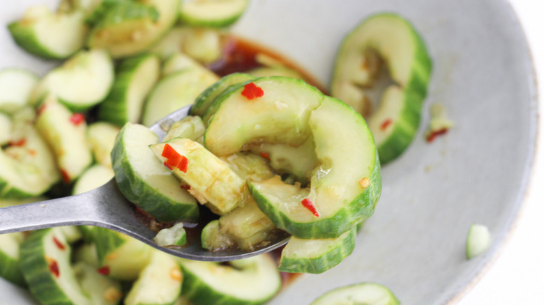 cucumber salad with spoon