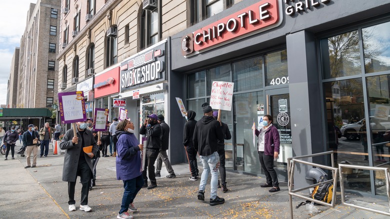 Chipotle workers protesting