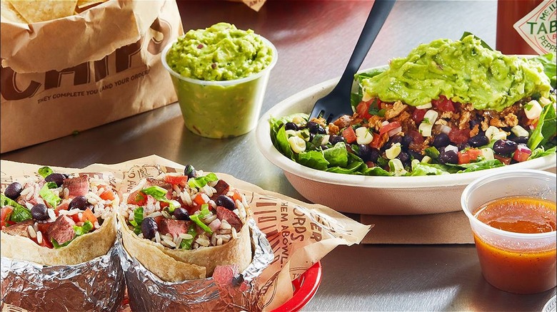 Assortment of Chipotle meals