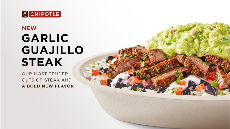 Chipotle's Garlic Guajillo Steak in a burrito bowl