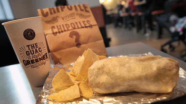 Chipotle burrito with chips