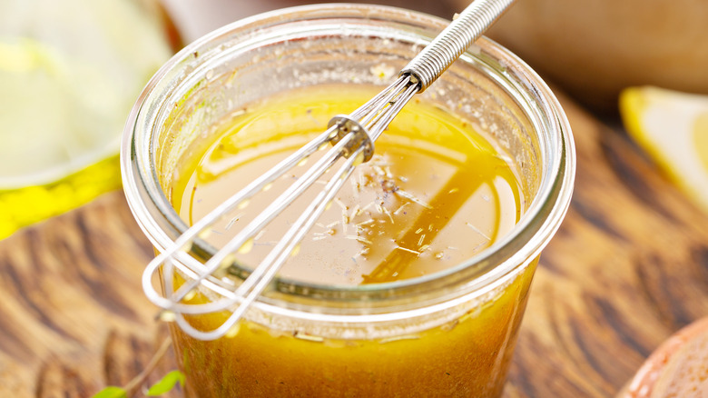vinaigrette dressing in a clear container