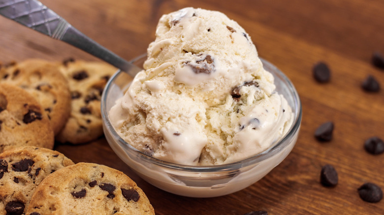 ice cream and cookies in a clear bowl