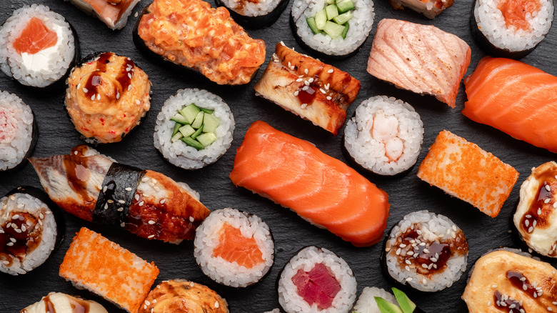 An assortment of sushi varieties