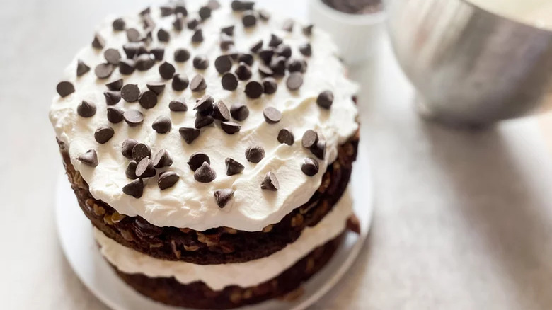 Nutty chocolate cake with cream frosting