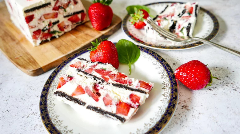 Chocolate and strawberry ice cream cake