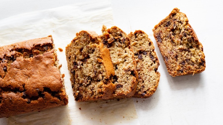 sliced chocolate chip banana bread