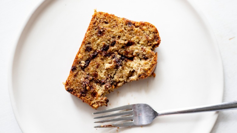 chocolate chip banana bread on plate