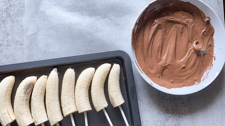 frozen bananas ready to dip